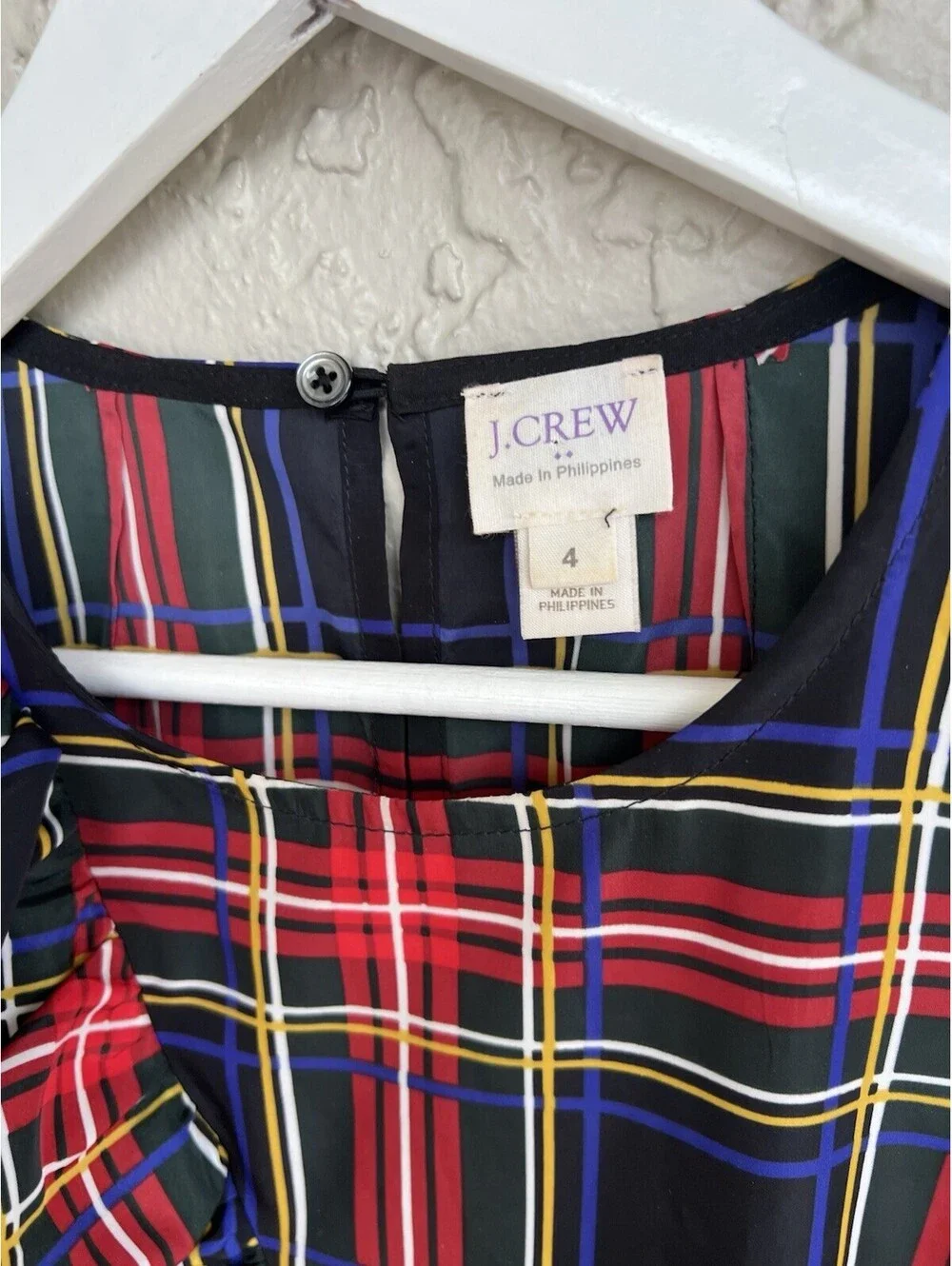 J Crew Plaid Tartan Sleeveless Blouse Ruffle Holiday Stewart Academia Top 4.